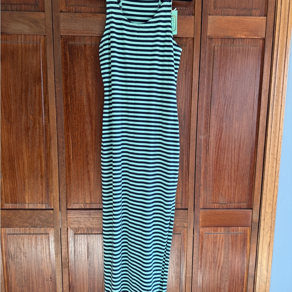 Sail to Sable Cabbage and Navy Striped Dress
